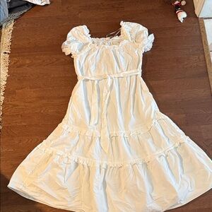 White Ruffled Puff-Sleeve Kids Dress